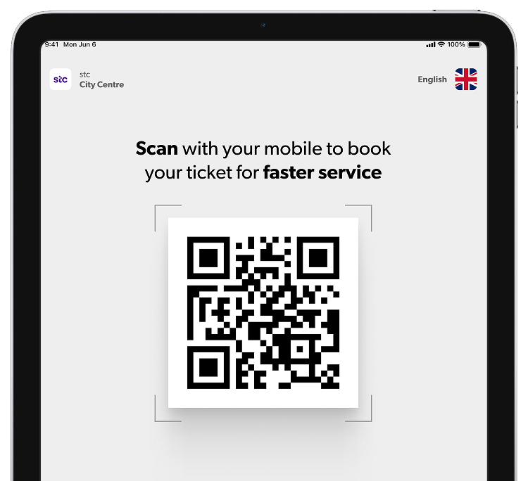 Self-service ticketing tablet in portrait