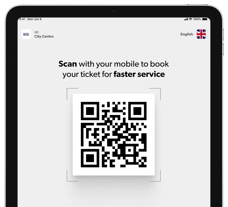 Self-service ticketing tablet in portrait